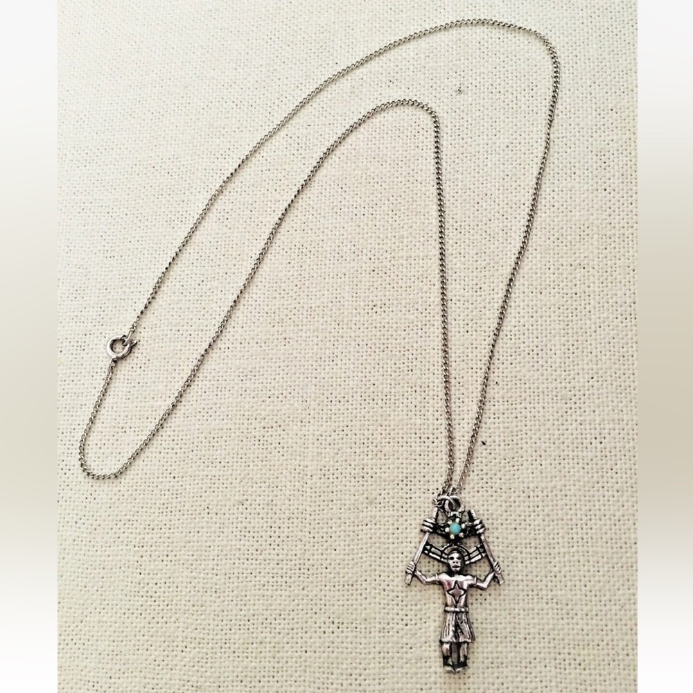 Vintage Native American Kachina Doll Dancer Necklace Pendant 18" Sterling Chain